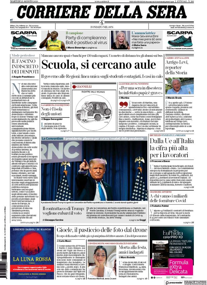 LA PRIMA PAGINA DEL CORRIERE DELLA SERA