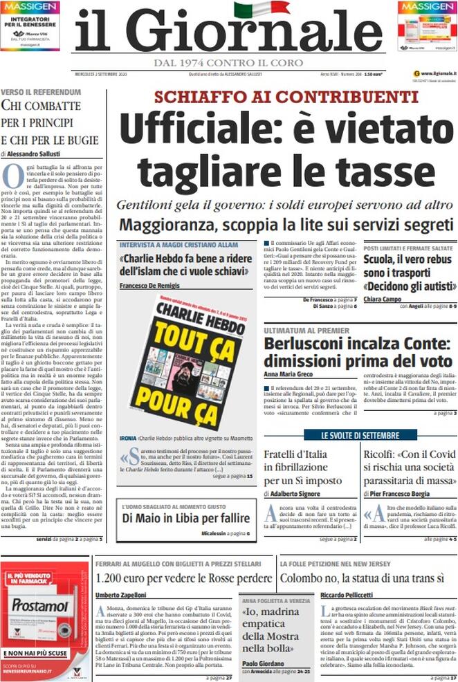 LA PRIMA PAGINA DEL GIORNALE