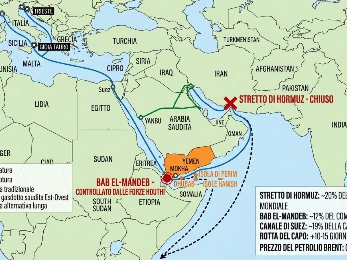 Hormuz chiuso e Bab el-Mandeb agli Houthi, il mare cambia rotta